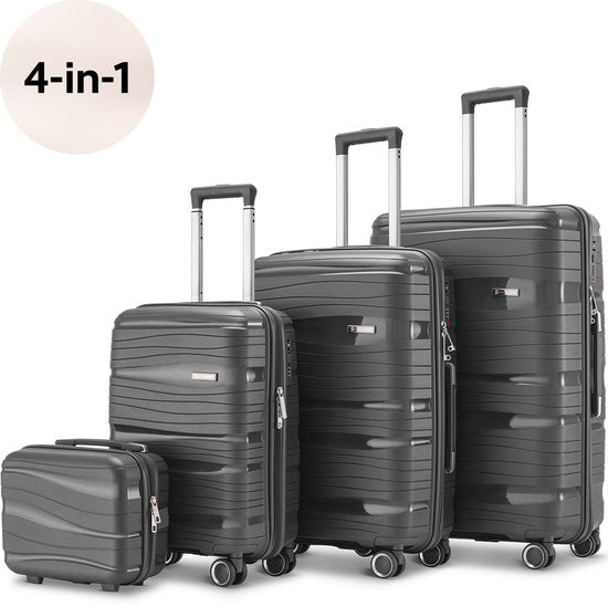 SC Travelin' Charm 4-delige Trolleyset – Handbagage & Check-in Koffers – 32L/60L/98L – Cijferslot – 360° Geruisloze Wielen – Lichtgewicht & Stevig – Modern Design - Antraciet V2