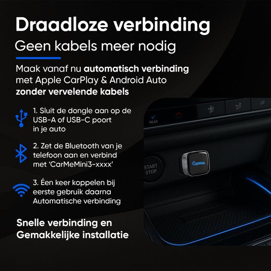 CarMe Ultra Mini 2-in-1 CarPlay Dongle - Draadloos CarPlay & Android Auto - USB-A & USB-C - Android Auto Dongle - Zilver