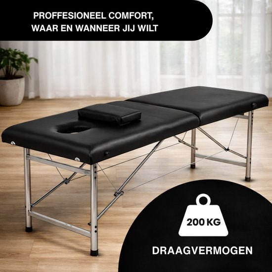 Fitby Massagetafel - Massagetafel Inklapbaar - Behandeltafel - 200kg Draagvermogen Verstelbare Hoogte (60-80 cm) – 180x60 cm - Zwart