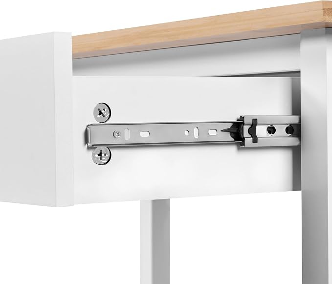Yaheetech Keukenwagen 101,5 x 51 x 92,5 cm - 2 Niveaus - Lade - 4 Wielen - Wit/Naturel