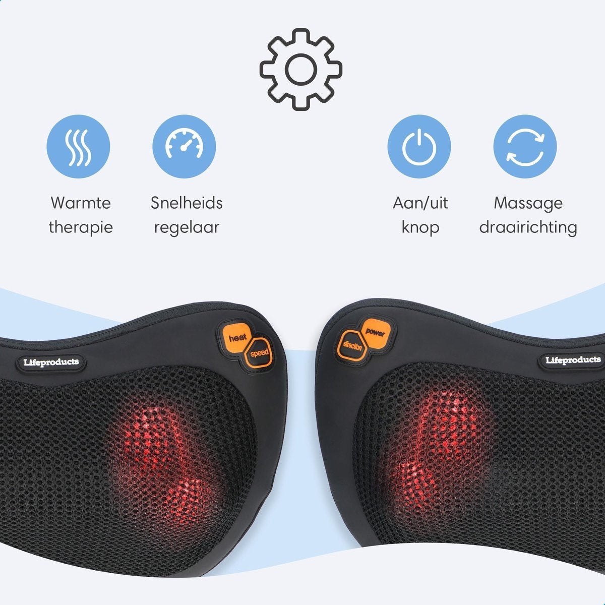 Lifeproducts - Oplaadbaar Shiatsu-massagekussen - Massager met warmtefunctie - Zwart