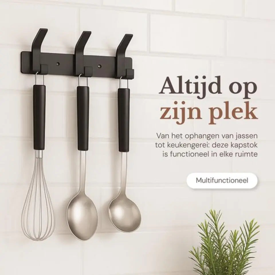 O'DADDY® Wandkapstok 12 Haken - Kapstok Hangend - Handdoekrek - Kapstok Muur - 2 rijen van 6 Haken - Inclusief Plakstrip - Industrieel Design - Zwart