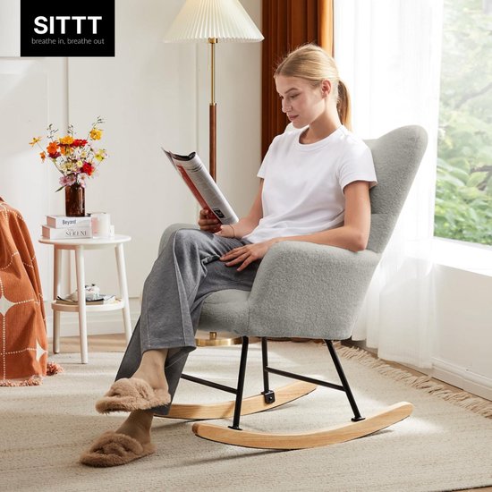 SITTT Schommelstoel - Relaxstoel babykamer - Fauteuil - Voedingsstoel - Licht Grijs