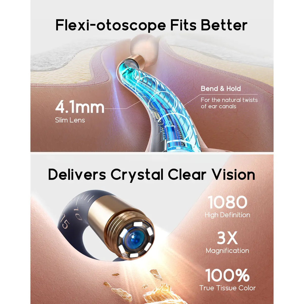 bebird I35R-bl otoscoop - 1920P HD-camera - flexibele oorreiniger met opzetstukken