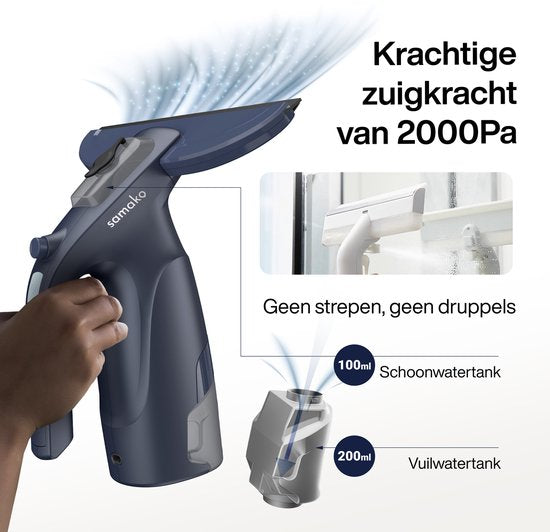 Elektrische Raamwisser CrystalClear - Ruitenreiniger USB Oplaadbaar - Ramenwasser met Afneembaar Reservoir - Sprayfunctie - Inclusief 2 Microvezeldoeken - Samako