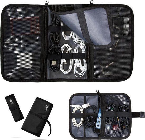 Opvouwbare Kabel Organizer Tas - Set van 2 - Compacte Elektronica Reis Kabeltasje Zwart - Sunflake