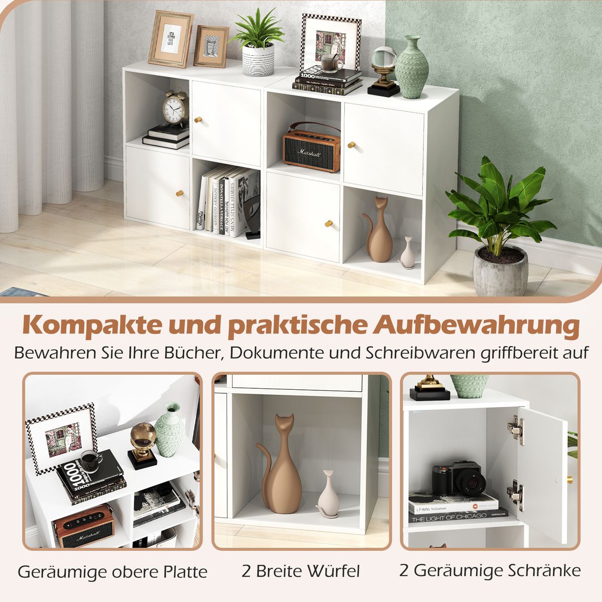 Coast Boekenkast met 4 vakken - met kantelbeveiliging - 2 deuren - wit - 60 x 29 x 60 cm
