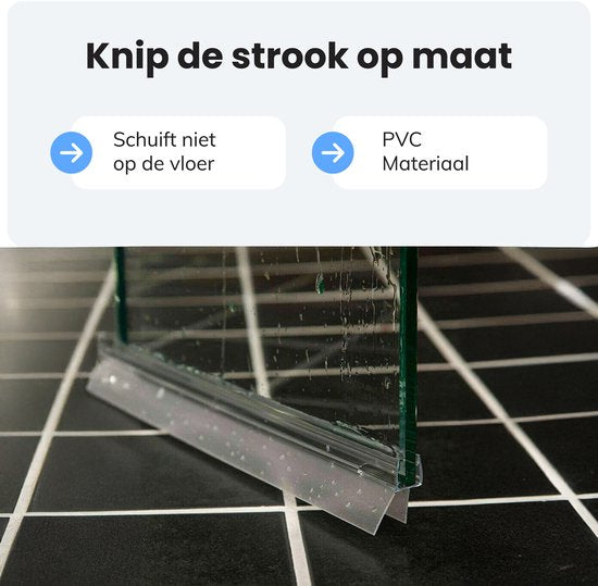 Douchedeur strip onderzijde - 2 strips - Gemakkelijk bevestigen - Waterstopper - Waterkering douche - 8 tot 12mm - Luft