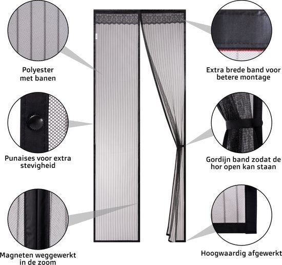 O’DADDY® Deurgordijn – Vliegengordijn - Magnetisch - Deurhor Deluxe 92 x 230 cm – Zwarte Hor – Horgordijnen