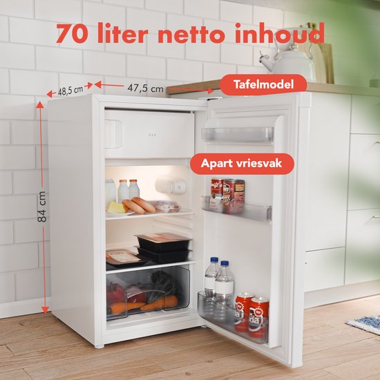KitchenBrothers Koelkast - 81L - Tafelmodel Koelkast met Vriesvak - IJskast - Koelvriescombinatie - Frigo - Vrijstaand - Wit