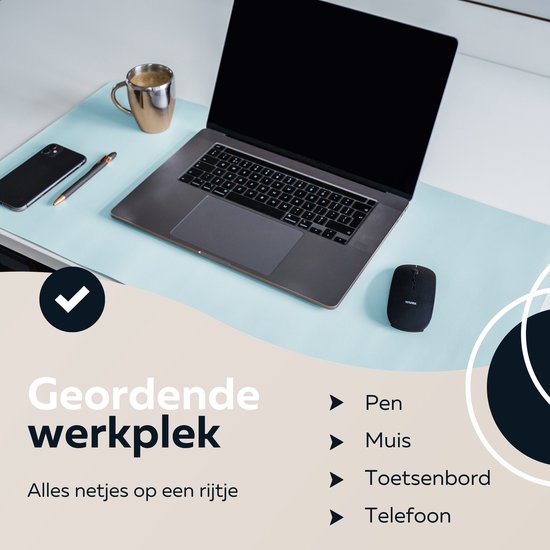 WURK Professionele Bureau Onderlegger Kunstleer - Bureau Organizer – Bureaumat – Bureau Accessoires – Muismat XXL - Inclusief Kabel Clip - Baby Blauw - 80x40