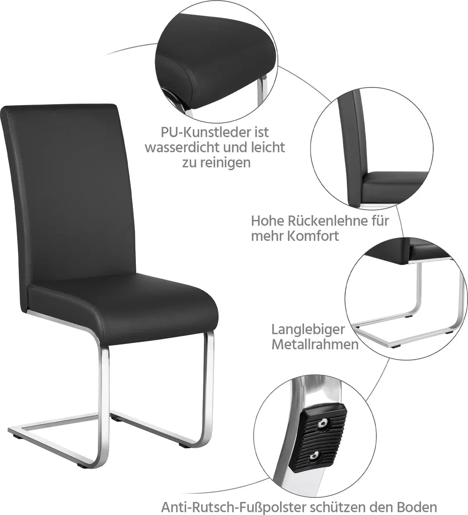 Yaheetech Eetkamerstoelen Set van 2 Zwart – Kunstleer en Metalen Frame – 41,5 x 55 x 103 cm