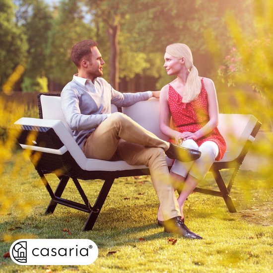 Casaria Polyrattan Tuinbank – 176 cm Verstelbaar Incl. Kussens – Zwart