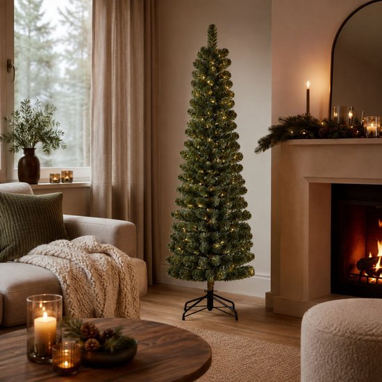 Black Box Trees Charlton Kerstboom Slank Pilaarmodel - Kerstversiering met Natuurlijke Look - Kunstboom met Scharnierconstructie voor Snel Opzetten - H185 x Ø53 cm - Groen