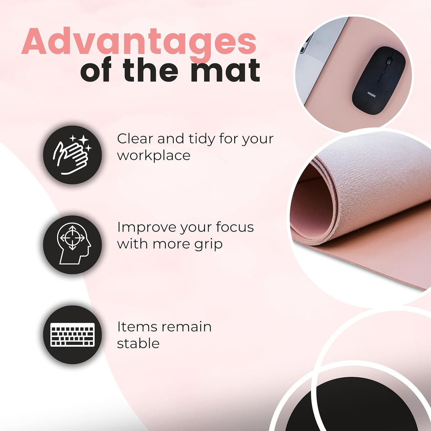 WURK Professionele Bureau Onderlegger - 120 x 60 cm - XXL Muismat - Kunstleer Desk Mat - Grote Bureauonderlegger - Roze