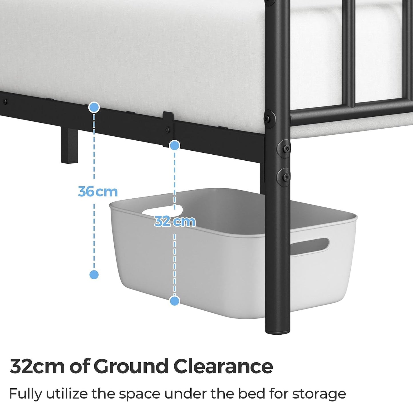 Yaheetech Bedframe 4ft6 - 500 kg - Met Hoofdbord - 32 cm Onderbedopslag - Zwart