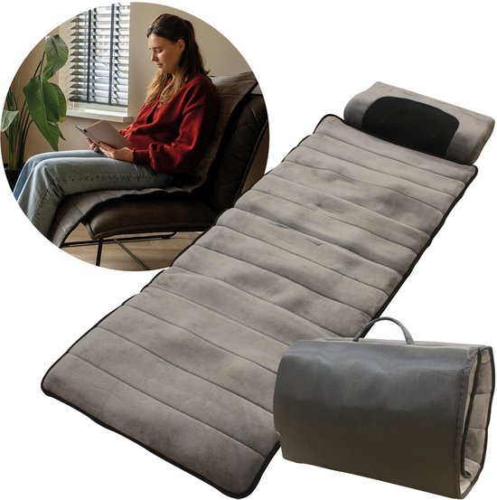 BREND BR-2230 Elektrische Massagemat en Kussen – Massagematras met Warmte, 5 Vibratiemodi en 3 Intensiteiten - Massagekussen – 170X55 CM – Grijs