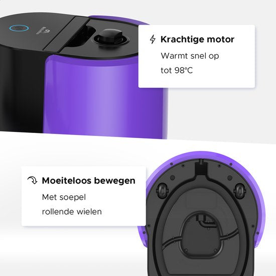 Motionflow Stoomreiniger PRO - Dieptereiniging met Verwarmingsfunctie - 1500W 1.5L Watertank - Handstomer voor Diepe Reiniging Vloer, Bank, Badkamer en Tapijt - Tapijtreiniger & Vlekkenreiniger - Zetelreiniger - Zwart