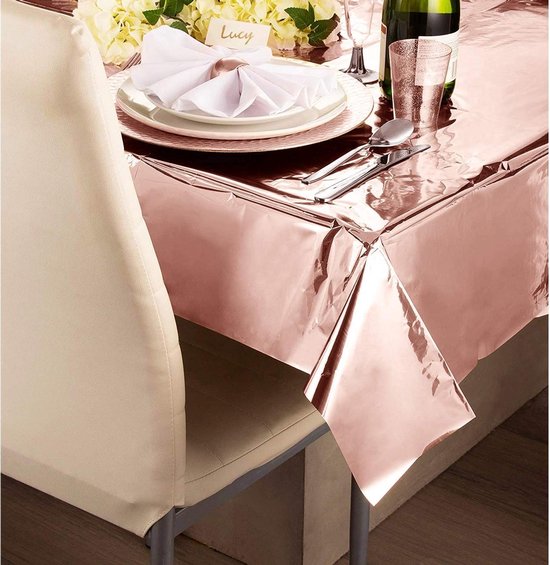 Partizzle 2x Rose Goud Plastic Wegwerp Tafelkleed Set - Verjaardag Bruiloft Sweet 16 Versiering - Feest Decoratie - 274 x 137 cm