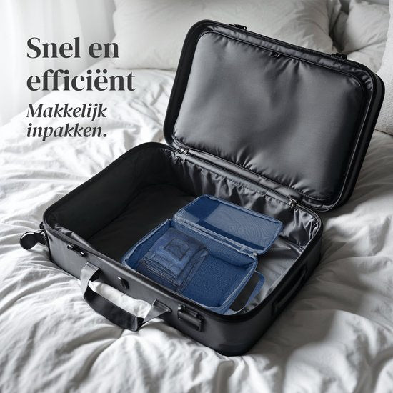 SC Travel Essentials Packing Cubes - 6-delige Set - Luxe Compressie Organizers van Hoogwaardig Nylon - Ruimtebesparend en Duurzaam - Ideaal voor Reizen - Donkerblauw