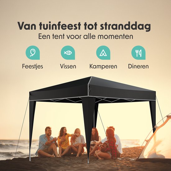 LifeGoods Partytent - Paviljoen - Easy Up - Opvouwbaar - Waterdicht - Met Draagtas - 300 x 300 cm – Zwart