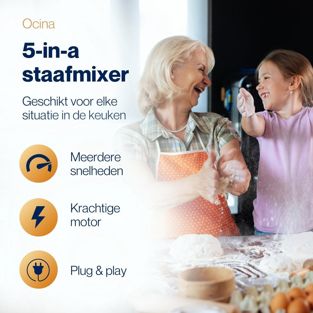 Ocina Staafmixer Set - 5-in-1 Mixer met Hakmolen - 800W - 600ML - RVS/Zwart