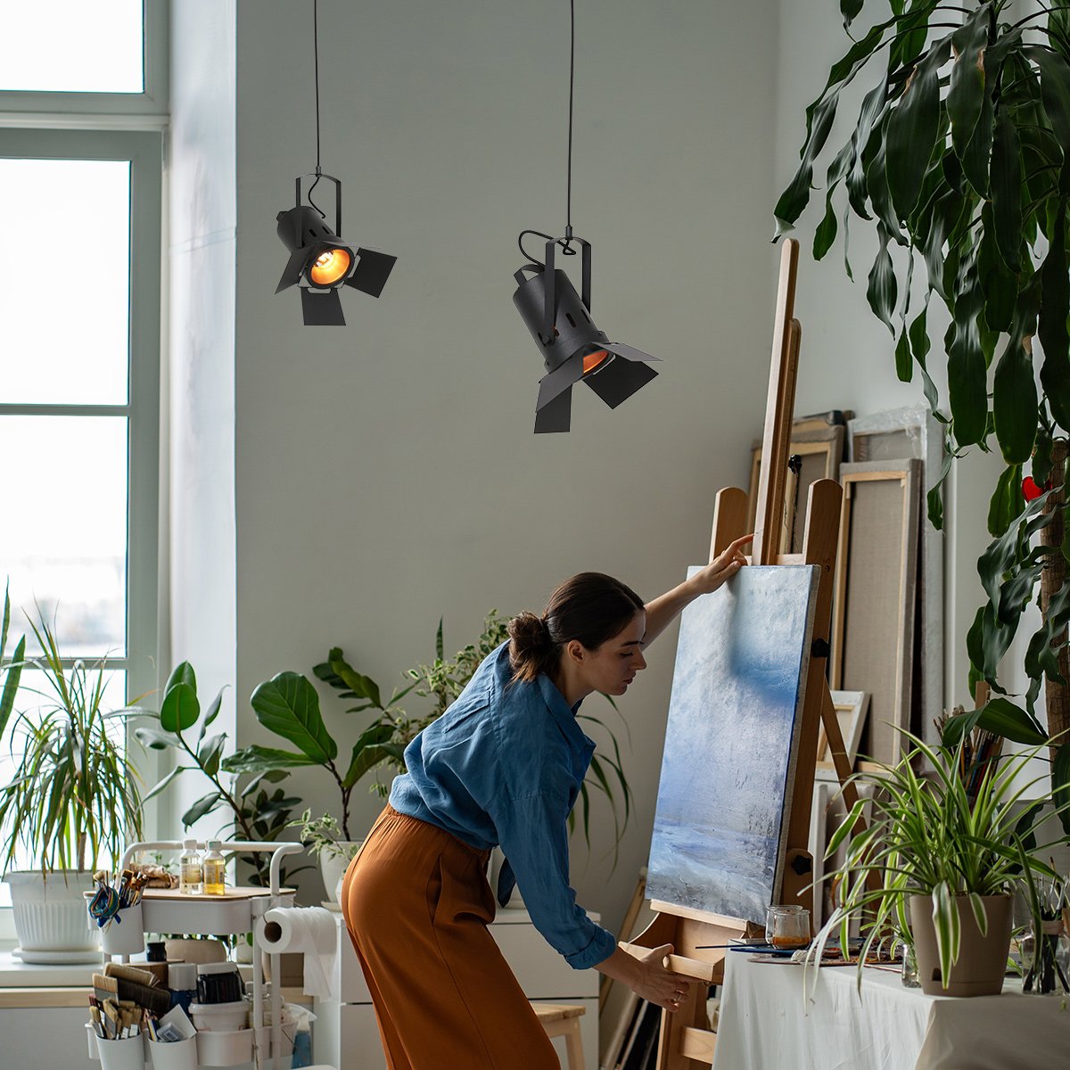 Hanglamp Carré 3379ZW – zwarte industriële lamp, staal, hoogte verstelbaar van 30-150 cm, Mexlite