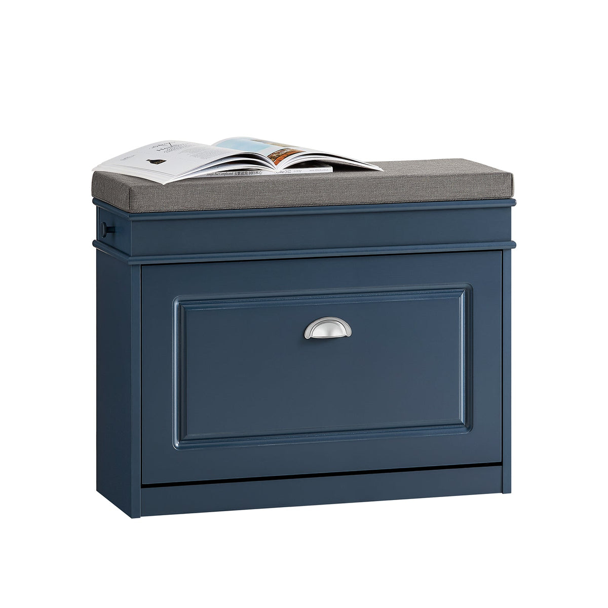SoBuy schoenenbank FSR82-L-B met kussen, lade en haak - Blauw - 75 × 24 × 52 cm