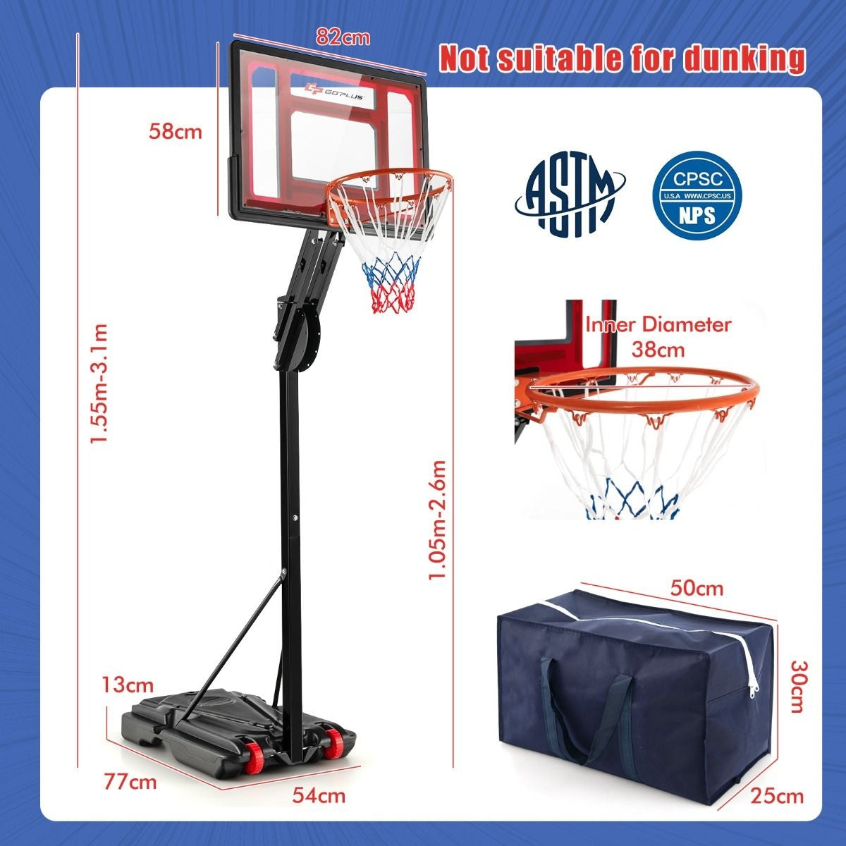 Coast Basketbalring Met Standaard - In Hoogte Verstelbaar - 228-265 cm