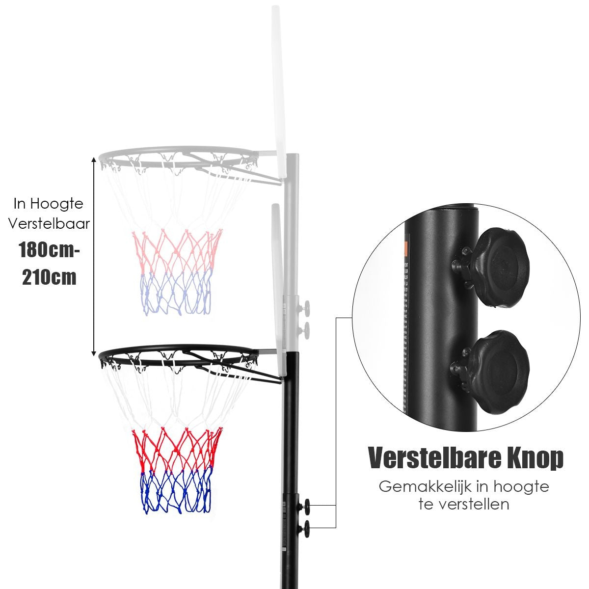Coast Basketbalring met Basketbalstandaard - Verrijdbaar - 180 tot 210 cm
