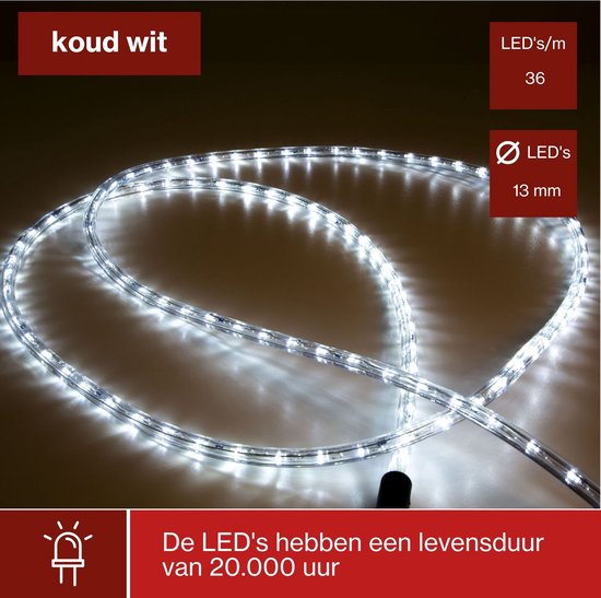 HQ-Power Flexibele led-lichtslang op haspel, 6500 °K, 2850 lm, perfect voor het verlichten van bouwwerven, traphallen, liftschachten enz., geschikt voor gebruik binnen- en buitenshuis, 30 m, koud wit