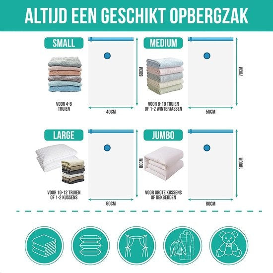 Strex Vacuumzakken Dekbedden & Kleding - 14 Stuks / 4 Maten - Reiszakken / Vacumeerzakken - Incl. Handpomp