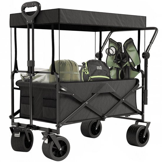 Avalo Bolderkar Met Dak XL - Opvouwbaar - Tot 110KG - 97x60x105 CM - 120L - 360º Wielen - Zwart