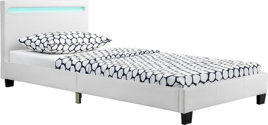 Gestoffeerd Bed Verona - 90 x 200 cm - Wit - LED Verlichting