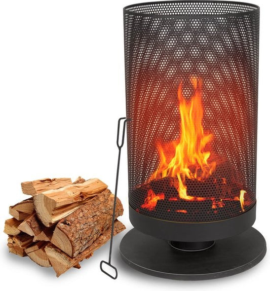BBQ Collection Vuurkorf met Vonkenscherm - Tuinhaard 44,5 x 72,5 cm - Buitenhaard met Pook - Houtkachel voor Tuin en Terras - Vuurschaal voor Buiten - Carbon Staal