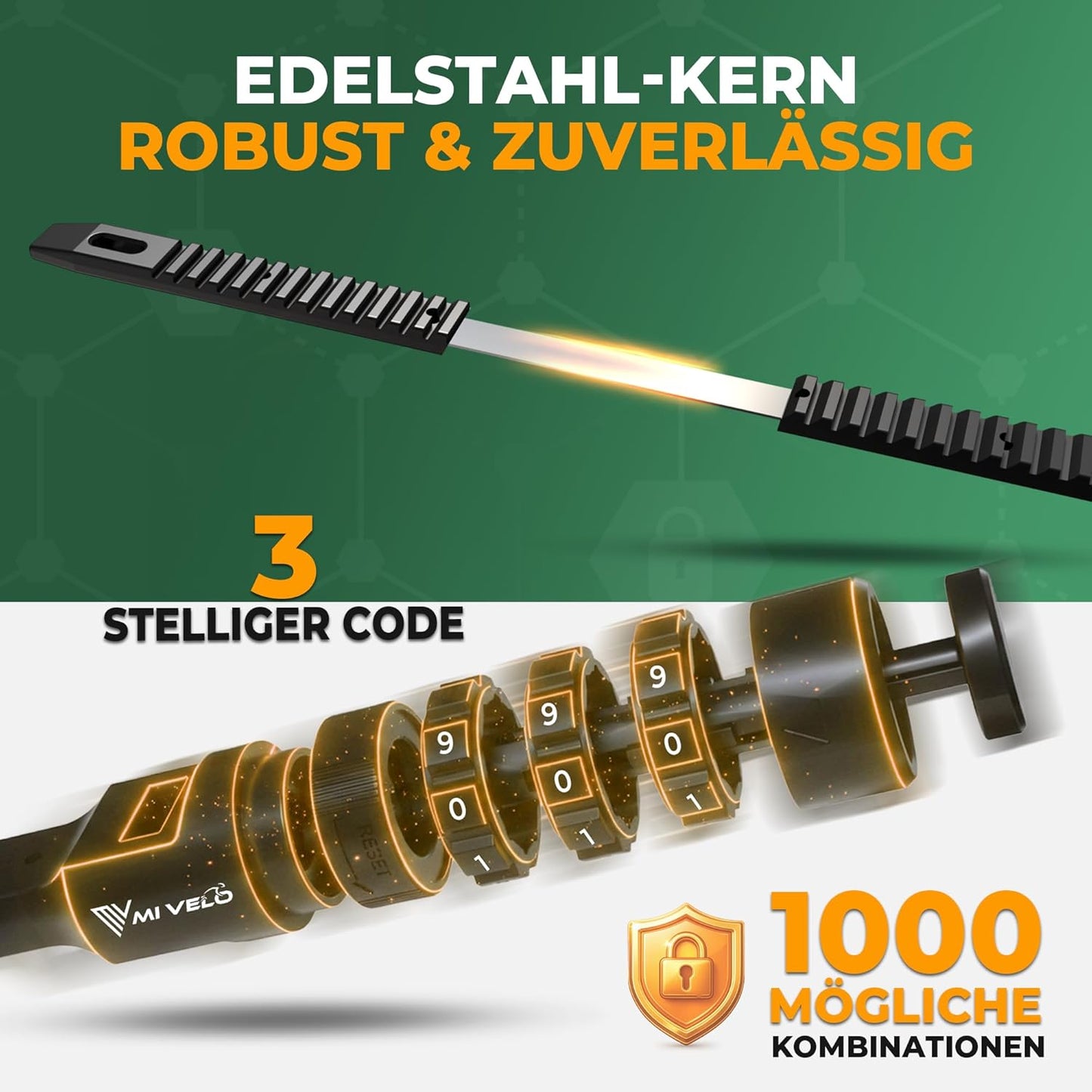 Mivelo Kabelbindslot met Cijfercode - Voor helm, fiets en Scooter - Ø50 cm