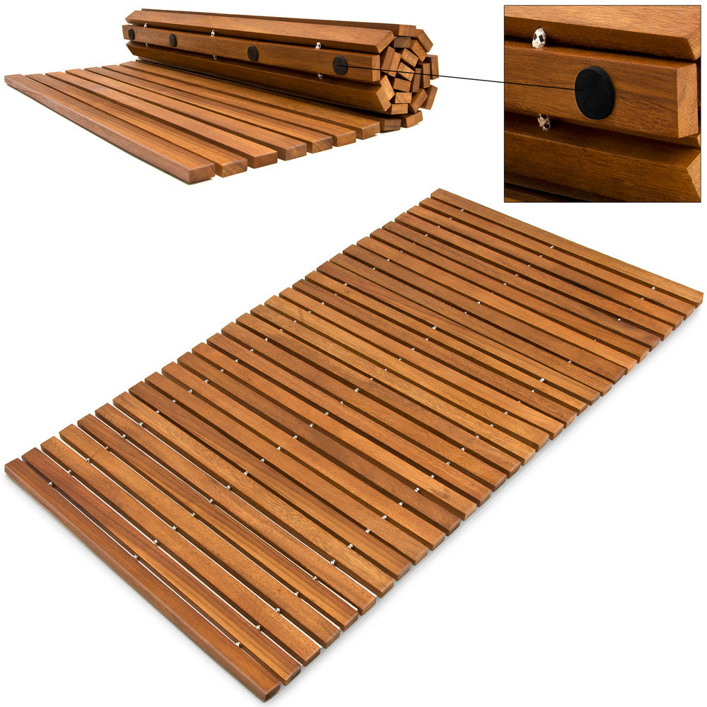 Badmat - Acaciahout Antislip Strepenpatroon 76x50cm - FSC gecertificeerd