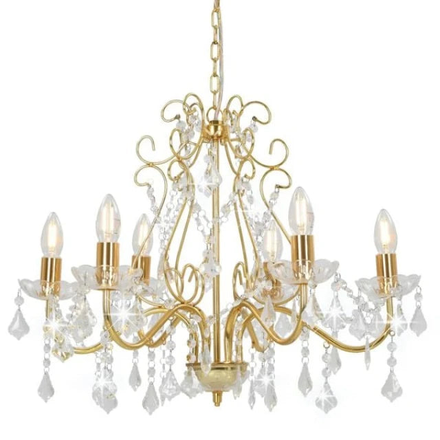 vidaXL Kristallen Kroonluchter Rond Goud - 6 Lichtpunten E14 - Ø60 x H44 cm