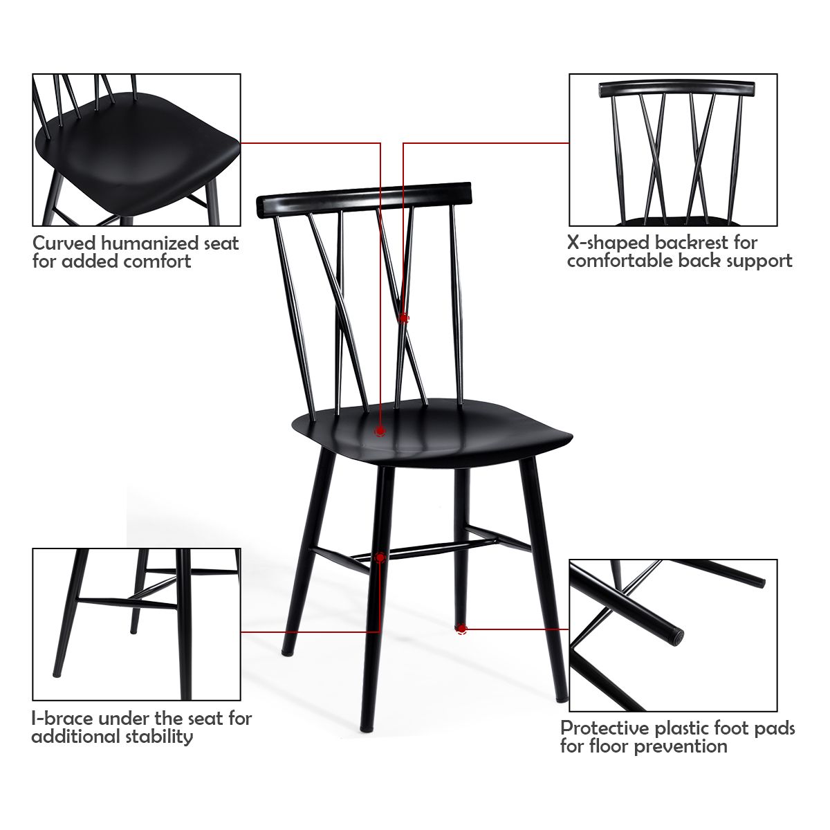 coast Set van 2 Zwarte metalen eetkamerstoelen – 40 x 51,5 x 82 cm – Keuken/Woonkamer/Bar