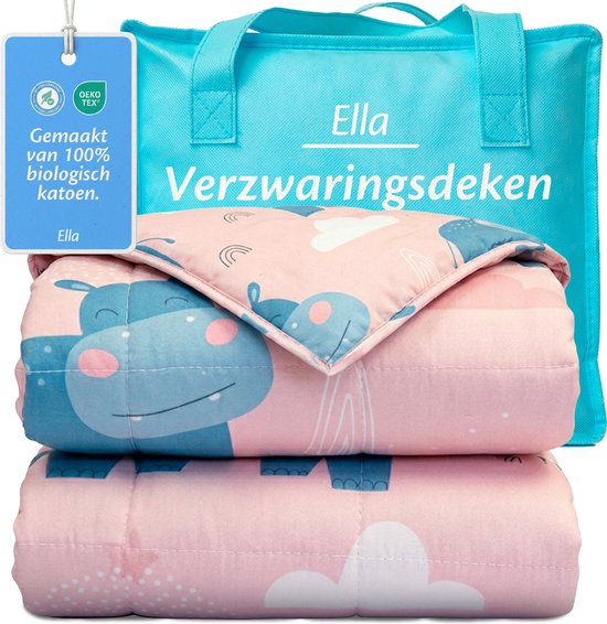 Ella Verzwaringsdeken Kind 3,2kg - OEKO-TEX Katoen Zwaartedeken 100 x 150cm - Weighted Blanket - Verzwaarde Deken Roze Nijlpaard