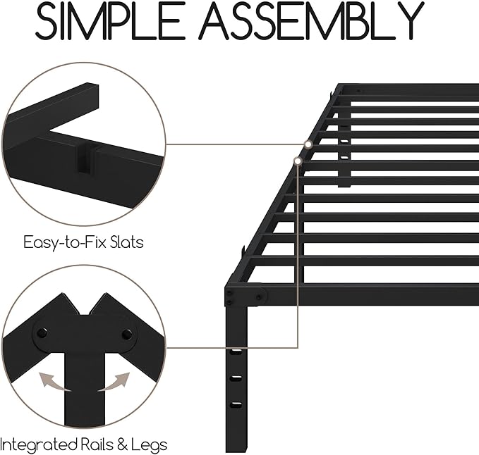 Yaheetech Metalen Bedframe 135 x 190 cm – Zwart – 135 x 190 x 41,5 cm – Met Stalen Lattenbodem en Opbergruimte