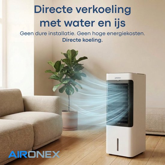 Aironex Aircooler / Luchtkoeler – Met Koelelementen, 5L Watertank, Afstandsbediening, Timer & LED Display – Voor Verfrissende Verkoeling - Geen Mobiele Airco, Maar Effectief Alternatief Zonder Slang