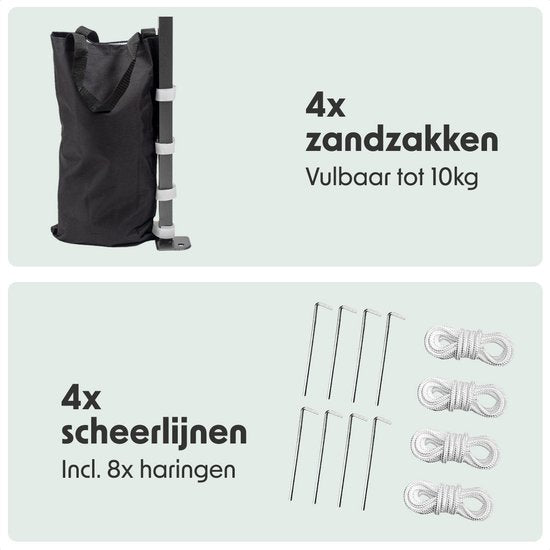 LifeGoods Partytent - Paviljoen - Easy Up - Opvouwbaar - Met Zijwanden - Waterdicht - Met Draagtas Met Wieltjes - 292 x 292 cm – Donkergrijs