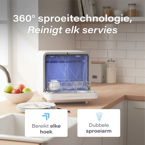 Skoov – Mini Vaatwasser Vrijstaand – 43 x 45 x 46 cm & 900 watt – Voorzien Van 6 Programma's En 5 liter Waterverbruik – Voor Studio's Campers En Kleine Keukens – Wit Kunststof En Metaal