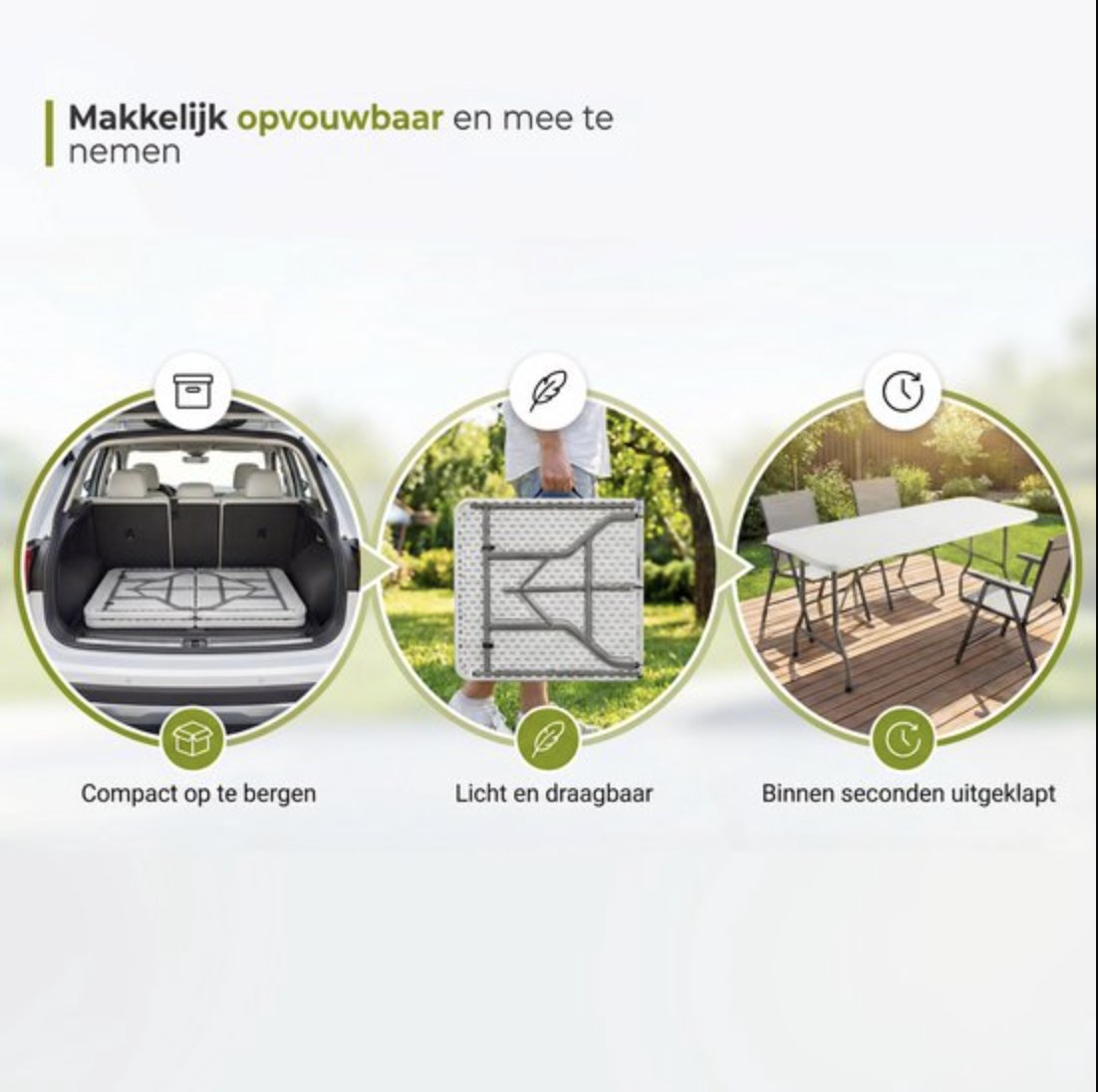 GartenKlaptafel - Campingtafel - Inklapbaar - 12KG -180x75x74cm