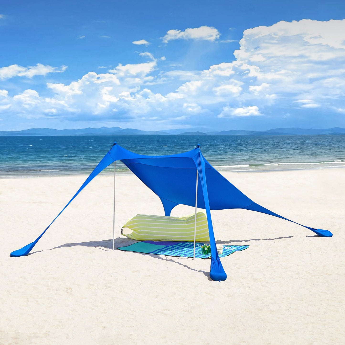 SoBuy OZT01-DB Strandhuisje 300x300x200 cm, koningsblauw, lycra/polyester, draagbare strandtent met palen en draagtas