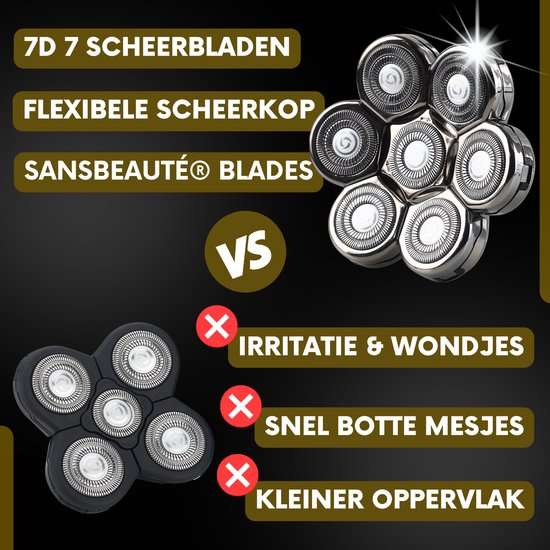 6-in-1 Scheerapparaat Mannen – Trimmer - Sansbeauté® SkullSharp V2 | 7 Head - Nat & Droog - Electric Face Head & Hair Shaver – Hoofd Kaal Scheren - Opzetstukken - Elektrisch