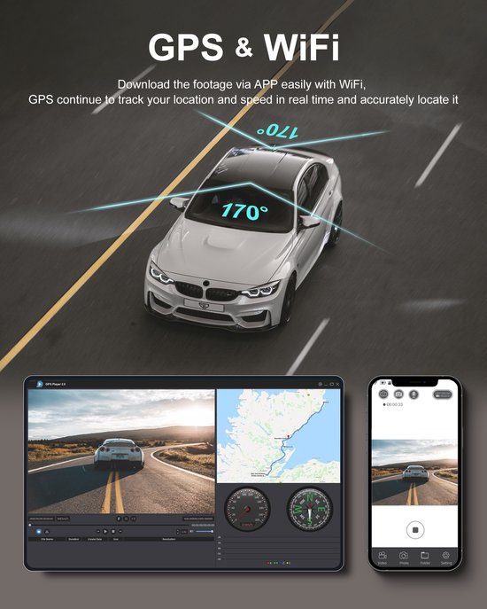 iZEEKER GD850 Dashcam voor auto - 4K & 1080P - Voor en Achter Camera - WiFi en GPS - 3'' IPS Touchscreen - Sony Sensor - Nachtzicht