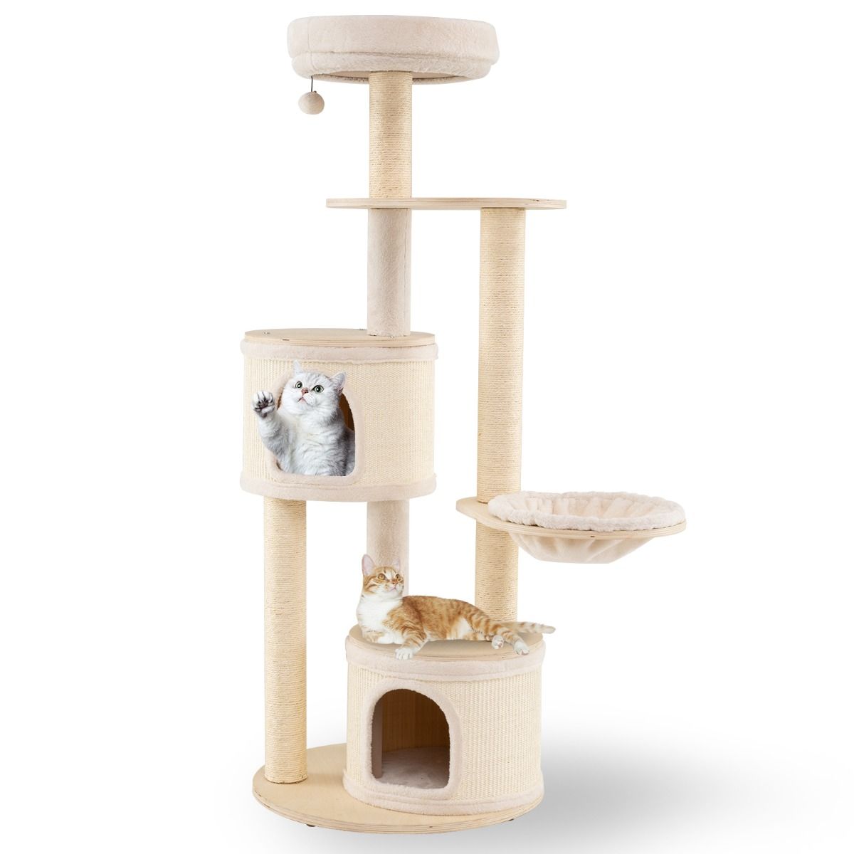 Coast Krabpaal voor katten - 2 kattenhuizen - mand en speelbal - 152 cm - natuur