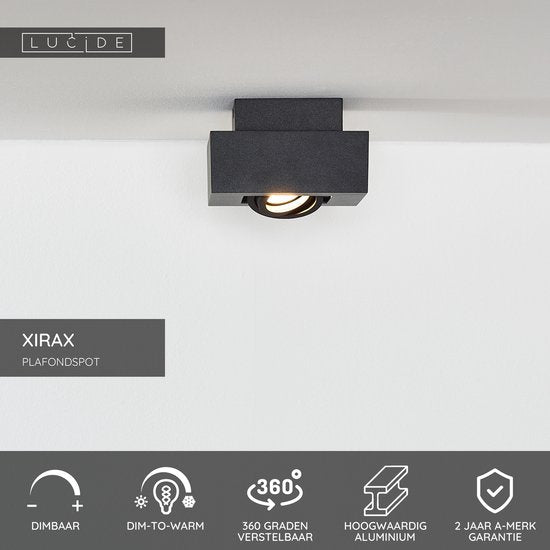 Lucide XIRAX - Plafondspot (Plafondlamp) - LED Dim to warm - GU10 - 1x5W 2200K/3000K - Zwart